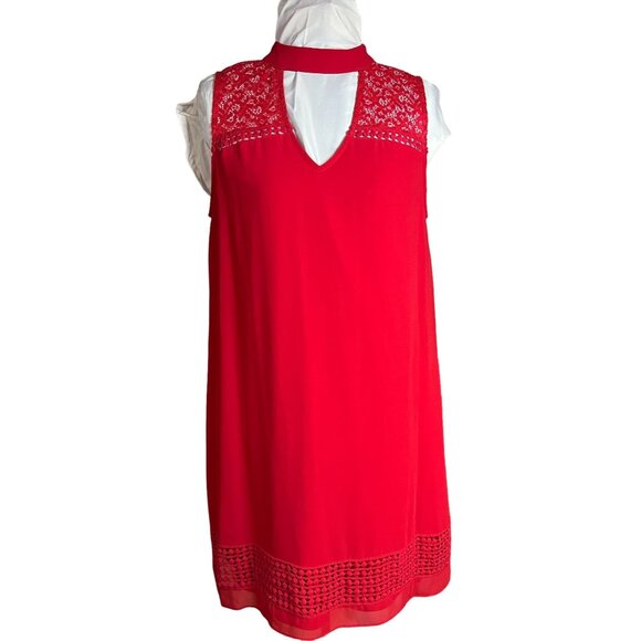 Sleeveless Red Dress With Lace Details & Keyhole Back By A. Byer - Size L - Picture 1 of 4